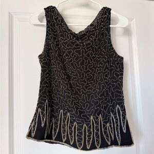 Vintage Beaded Tank Top Black Gold Evening Top JMD New York Size M